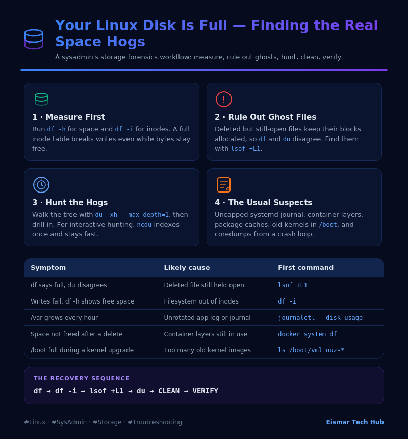 Infographic: Your Linux Disk Is Full — Finding the Real Space Hogs
